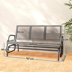 Kozy 3-Seat Glider Rocking Chair for 3 People Garden Bench Patio Furniture Metal Frame, Grey