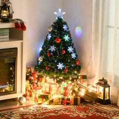 HOMCOM 3ft Fibre Optic Christmas Tree 90cm W/ Showflakes, Green