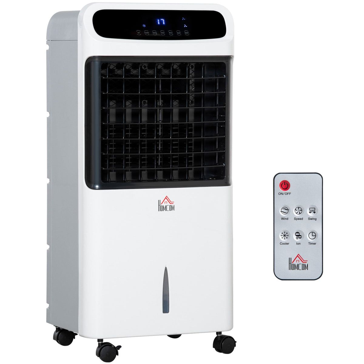 HOMCOM 32" Mobile Air Cooler, Evaporative Anion Ice Cooling Fan Water Conditioner Humidifier Unit w/3 Modes, Remote Controller, Timer | Aosom UK