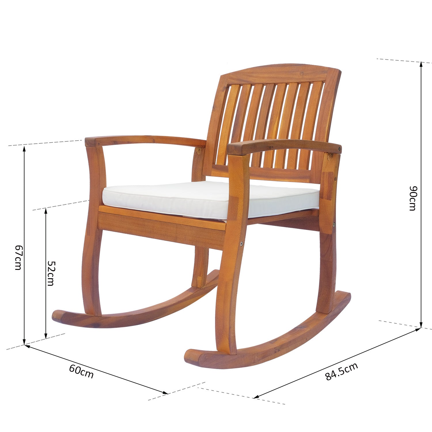 Outsunny Rocking Chair, Acacia Wood, Indoor/Outdoor Use with Cushion, Traditional Design