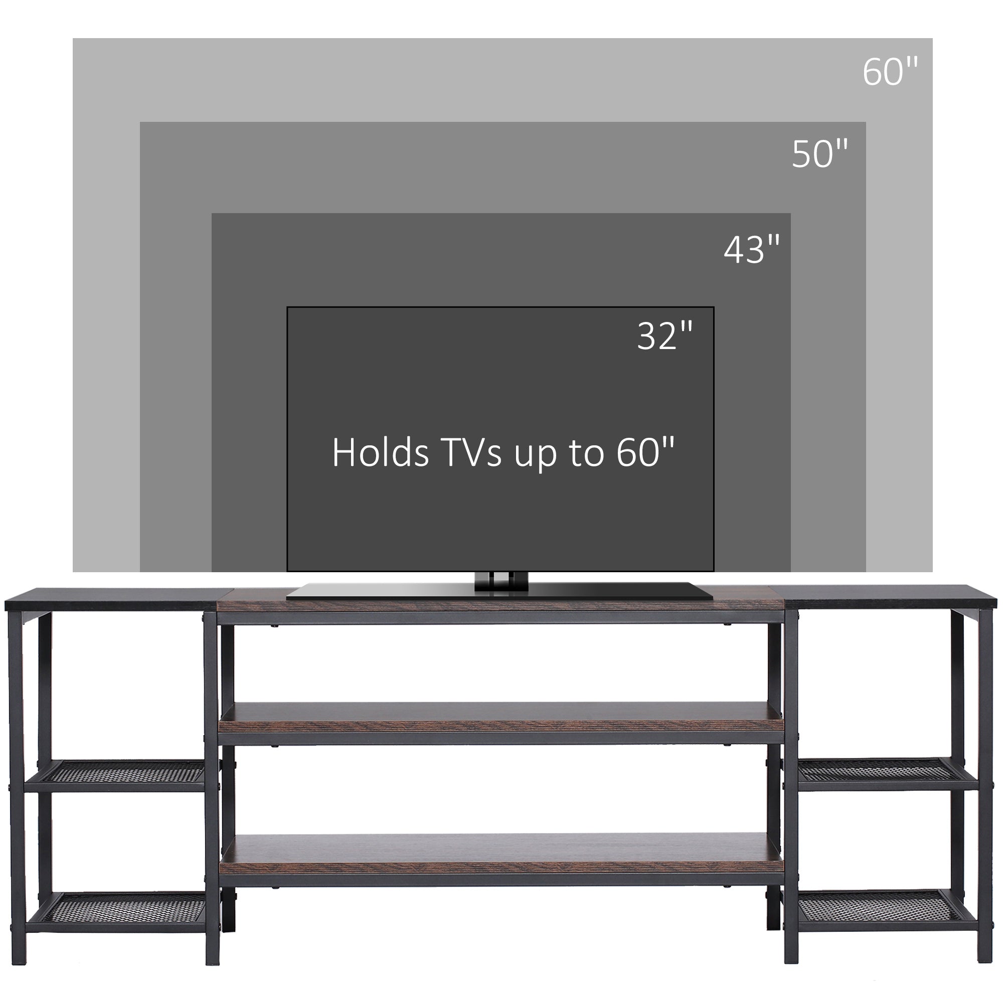 Kozy TV Unit Cabinet for TVs up to 60 Inches, Industrial TV Stand with Storage Shelves for Living Room, Brown and Black