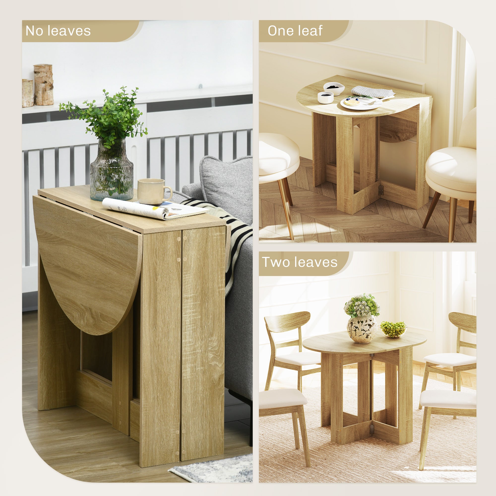 Kozy Space-saving Drop Leaf Table, Folding Dining Table for Small Space, Kitchen, Dining Room, Oak