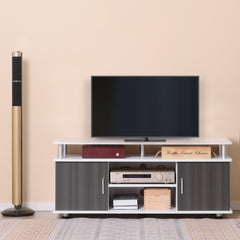 Kozy TV Cabinet Unit for TVs up to 50'' with Storage Shelf and Cupboards, Living Room Entertainment Center Media Console, Grey and White
