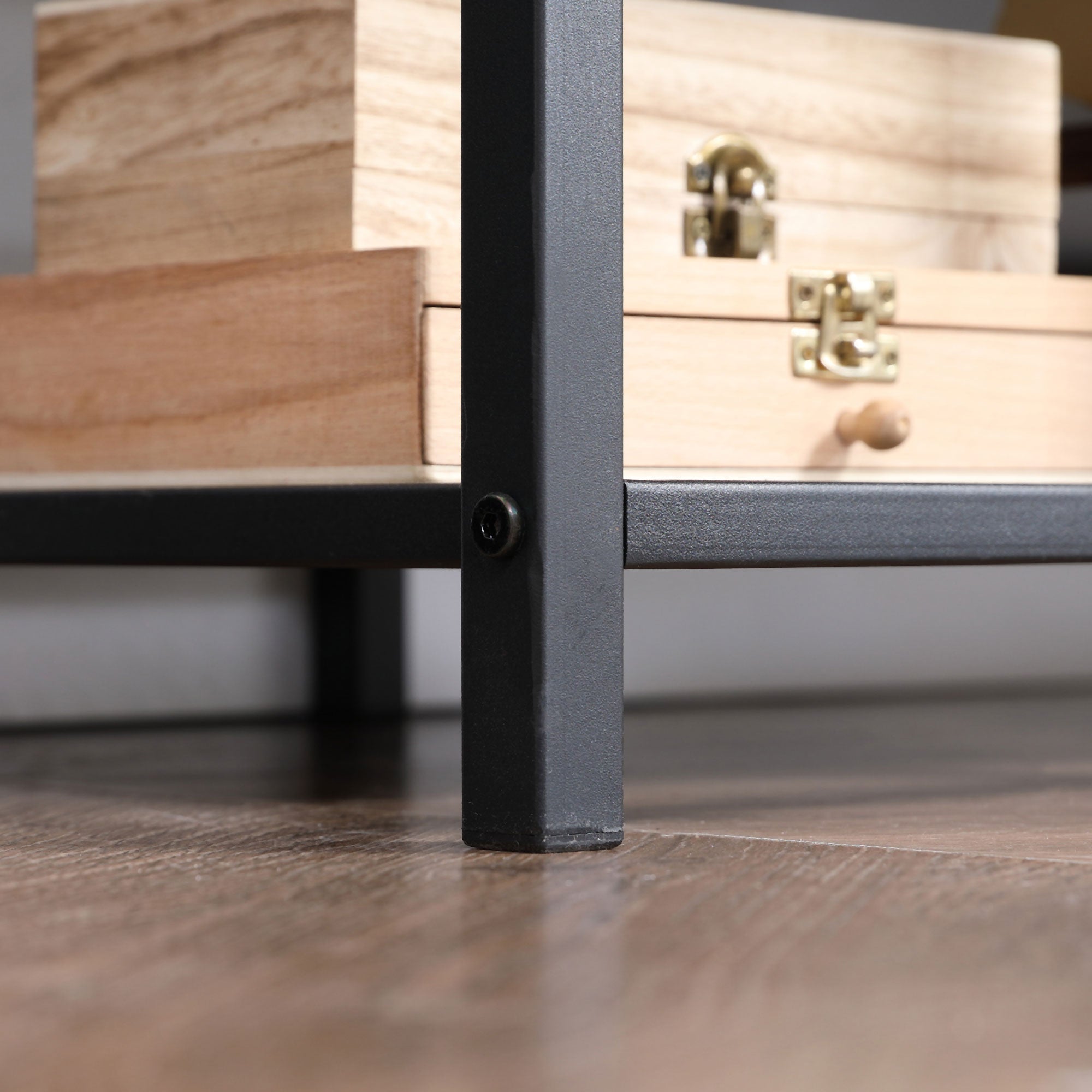 Kozy TV Unit Cabinet for TVs up to 60 Inches, Industrial TV Stand with Storage Shelves for Living Room, Brown and Grey