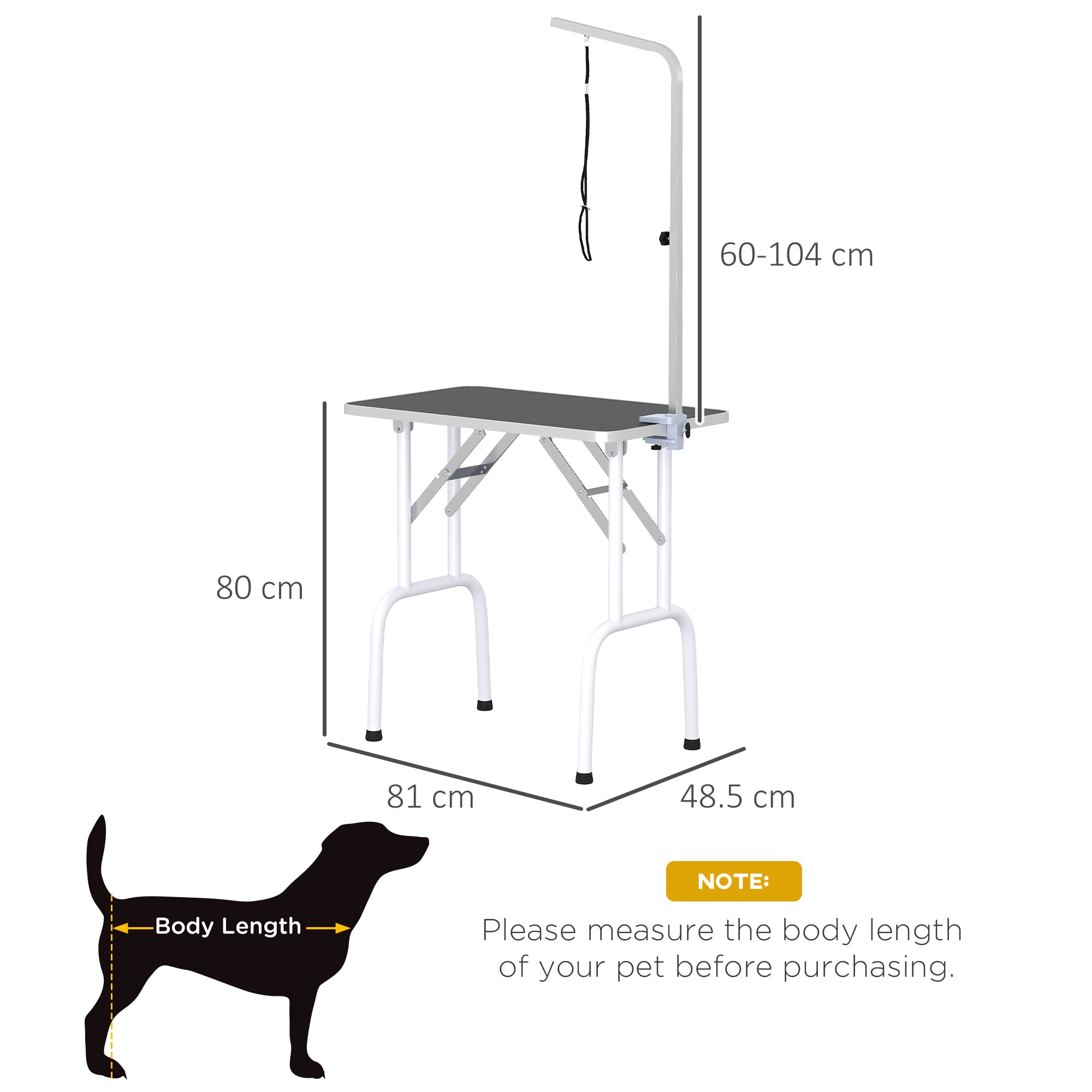 Kozy 32" Foldable Dog Grooming Table Pet Drying Beauty Table Adjustable Fixed Arm Rubber Top, Black