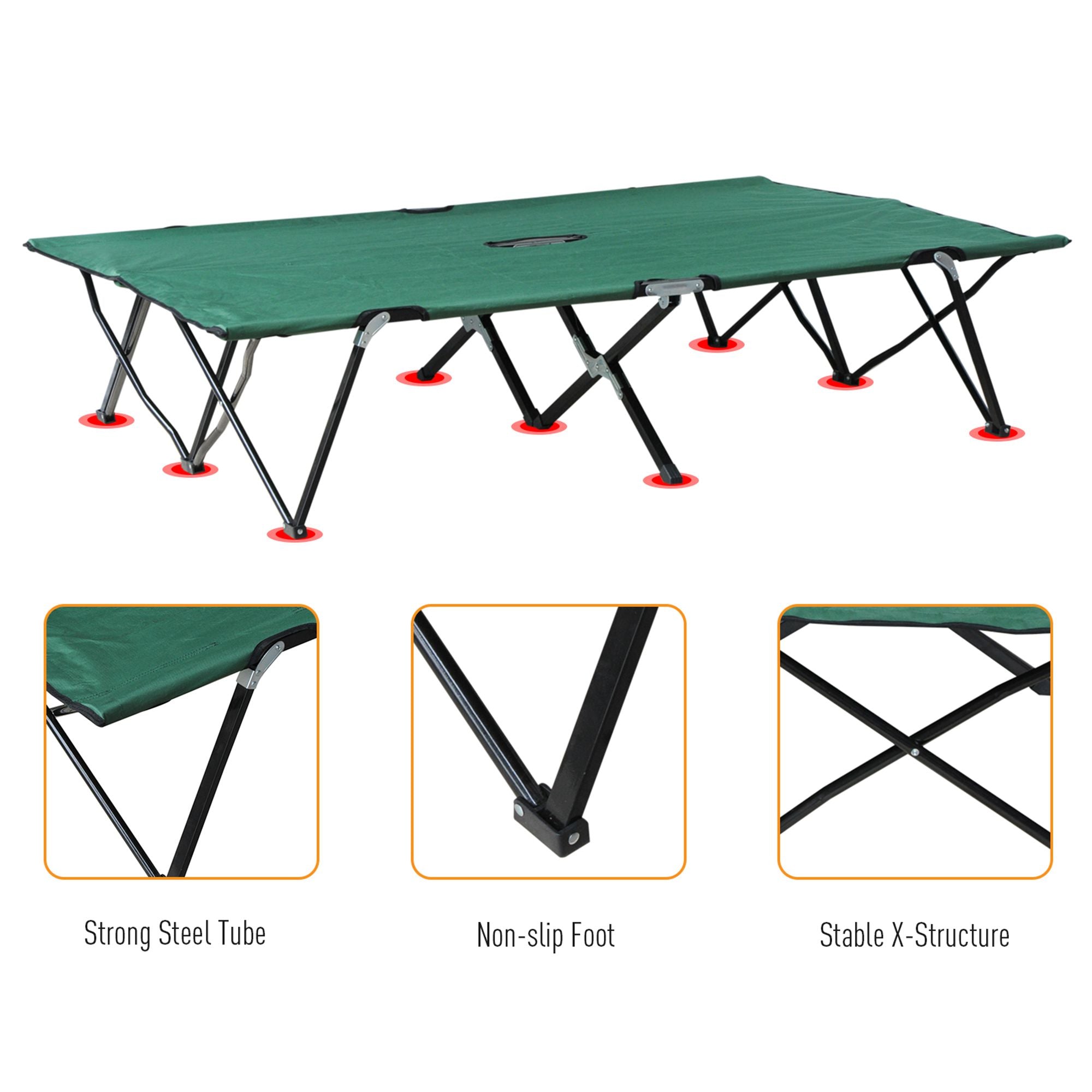 Outsunny Foldable Double Camping Cot, Lightweight Outdoor Patio Sunbed with Carry Bag, Green