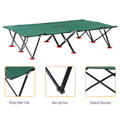 Outsunny Foldable Double Camping Cot, Lightweight Outdoor Patio Sunbed with Carry Bag, Green