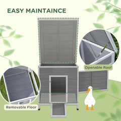 Kozy - Wooden Duck House with Ramp, Double Doors, Openable Asphalt Roof, Ventilation Holes, Removable Base, Light Grey