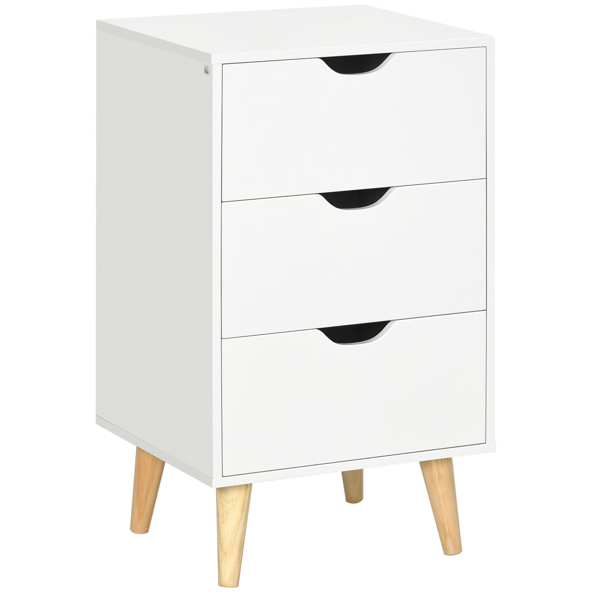 Kozy Bedside Table, Bedside Cabinet with 3 Drawers, Side End Table with Pine Wood Legs for Bedroom Living Room, White