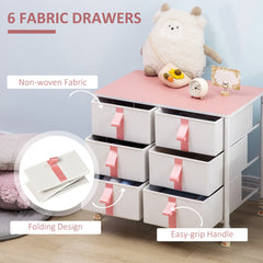 Kozy Chest of Drawers, Cloth Organizer Unit with 6 Fabric Drawers, Metal Frame and Wooden Top, Storage Cabinet for Kids Room, Living Room, Closet, Hallway, Pink