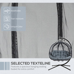 Kozy Double Hanging Egg Chair 2 Seaters Texteline Swing Hammock Chair with Stand, Cushion and Folding Design, for Indoor and Outdoor, Grey