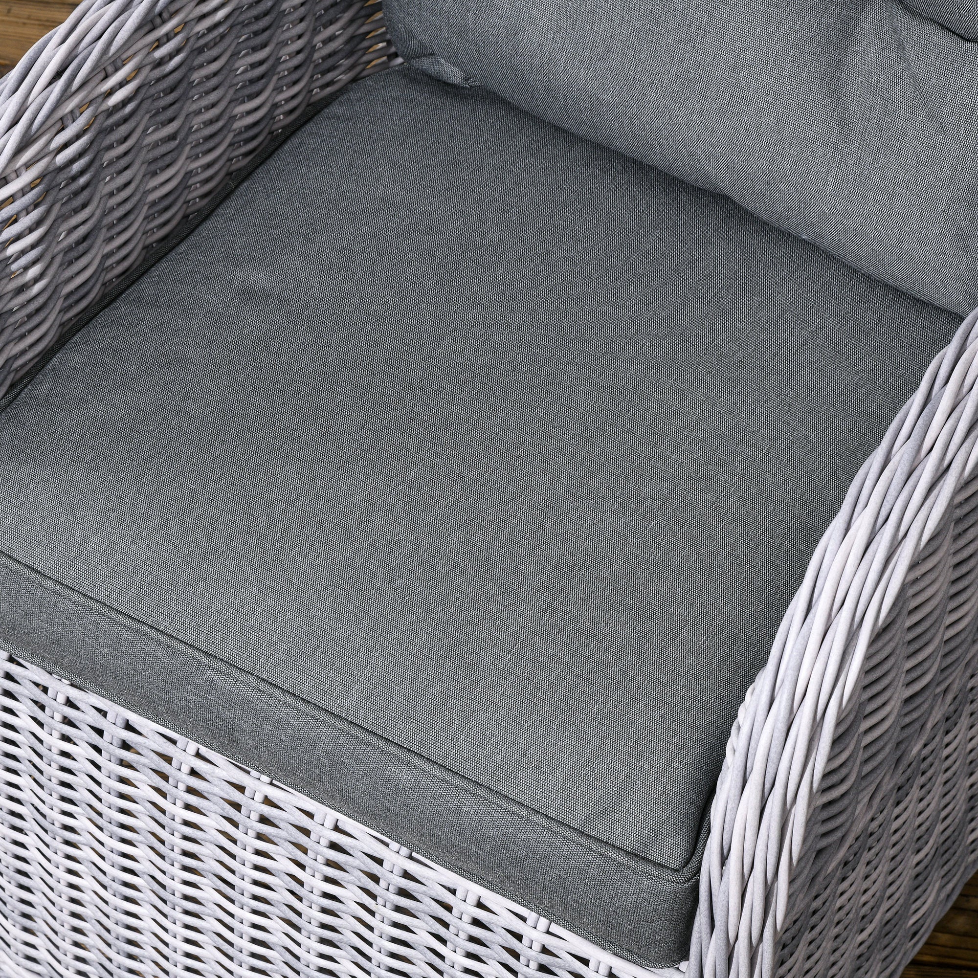 Kozy Garden PE Rattan Dining Sofa Set, Outdoor 4 Seater Wicker Furniture, High Back Chairs with Cushions, Tempered Glass Coffee Table for Patio, Mixed Grey