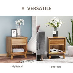 Kozy Modern Bedside Table Nightstand, Living Room End Table, Side Table with Drawer and Shelf, Walnut Brown