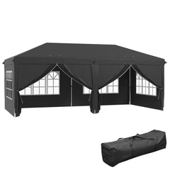 Outsunny 3 x 6 m Pop Up Gazebo with Sides and Windows, Height Adjustable Party Tent with Storage Bag for Garden, Camping, Event, Black | Aosom UK