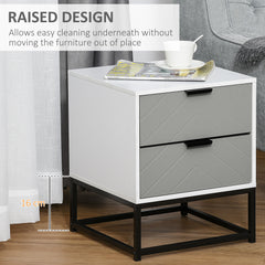 Kozy Bedside Cabinet with 2 Drawer Storage Unit, Unique Shape Bedroom Table Nightstand with Metal Base, for Living Room, Study Room, Dorm
