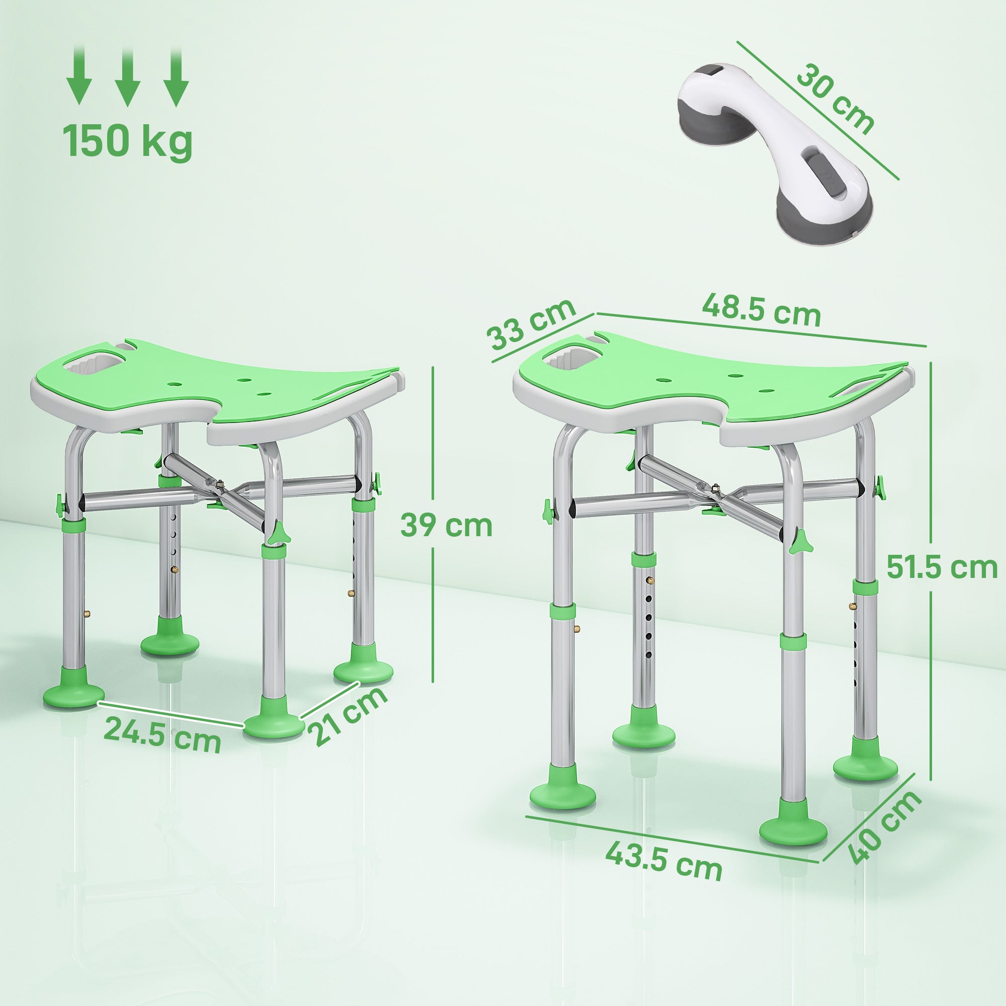 Kozy - 39-51.5cm 'U' Seat Padded Shower Stool - Green