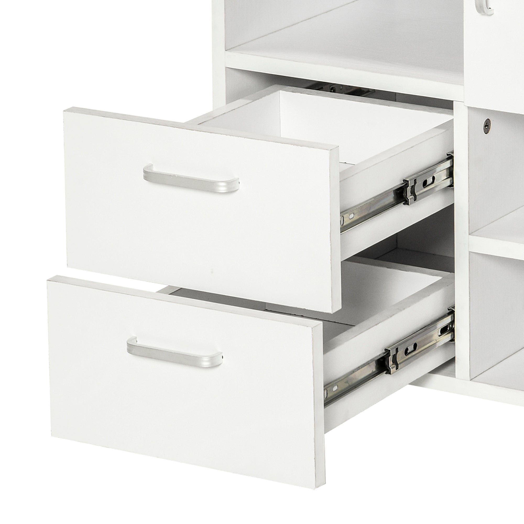 HOMCOM Mobile Storage Cabinet Sideboard Cupboard with Drawers 4 Shelves Lockable Wheels White