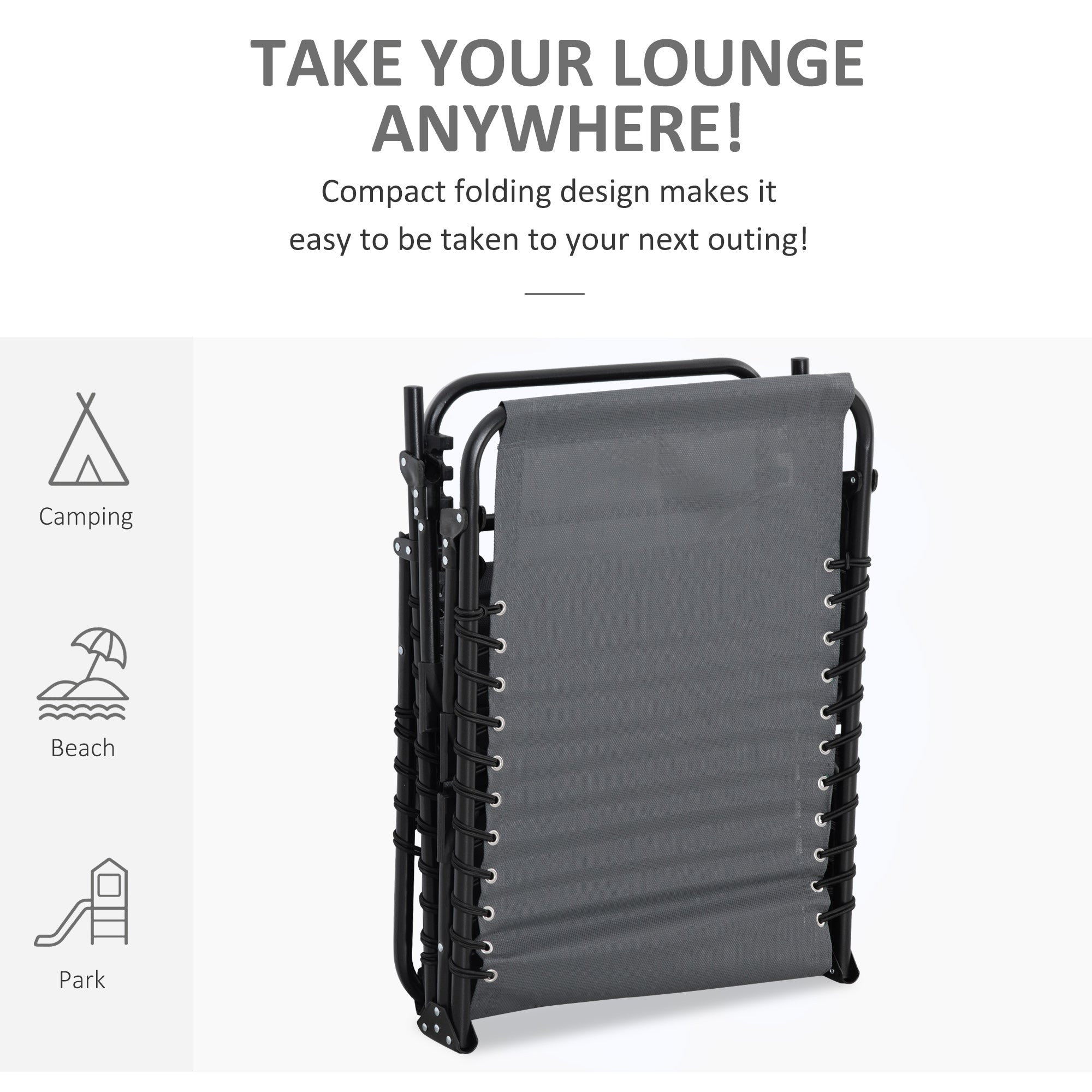 Kozy Portable Sun Lounger, Folding Camping Bed Cot, Reclining Lounge Chair 5-position Adjustable Backrest with Side Pocket, Pillow for Patio Garden Beach Pool, Beige