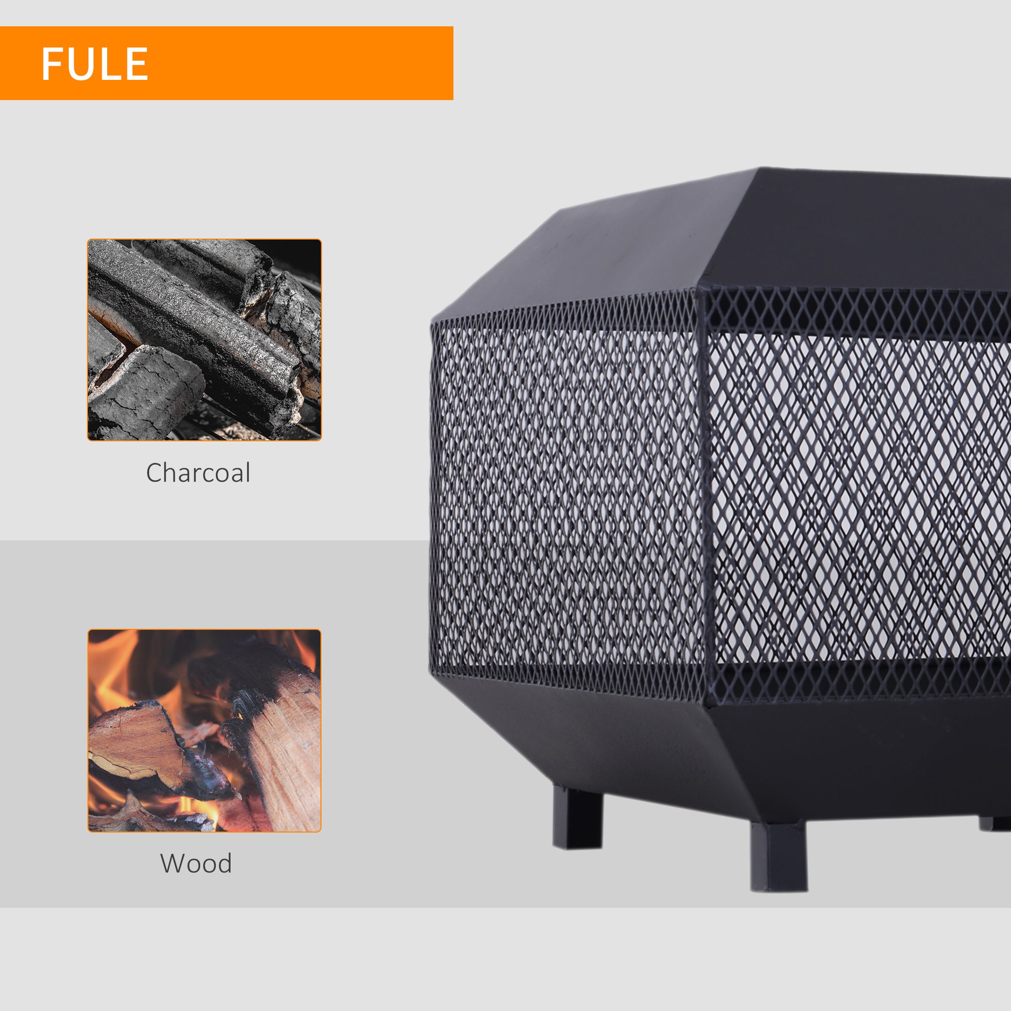Kozy Metal Square Fire Pit Outdoor Mesh Firepit Brazier w/ Lid, Log Grate, Poker for Backyard, Camping, Bonfire, Wood Burning Stove, 44 x 44 x 40cm, Black