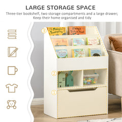 HOMCOM Kids' Bookshelf: Children's Storage Unit with Toy Drawer & Wheels, Room Organiser, White | Aosom UK