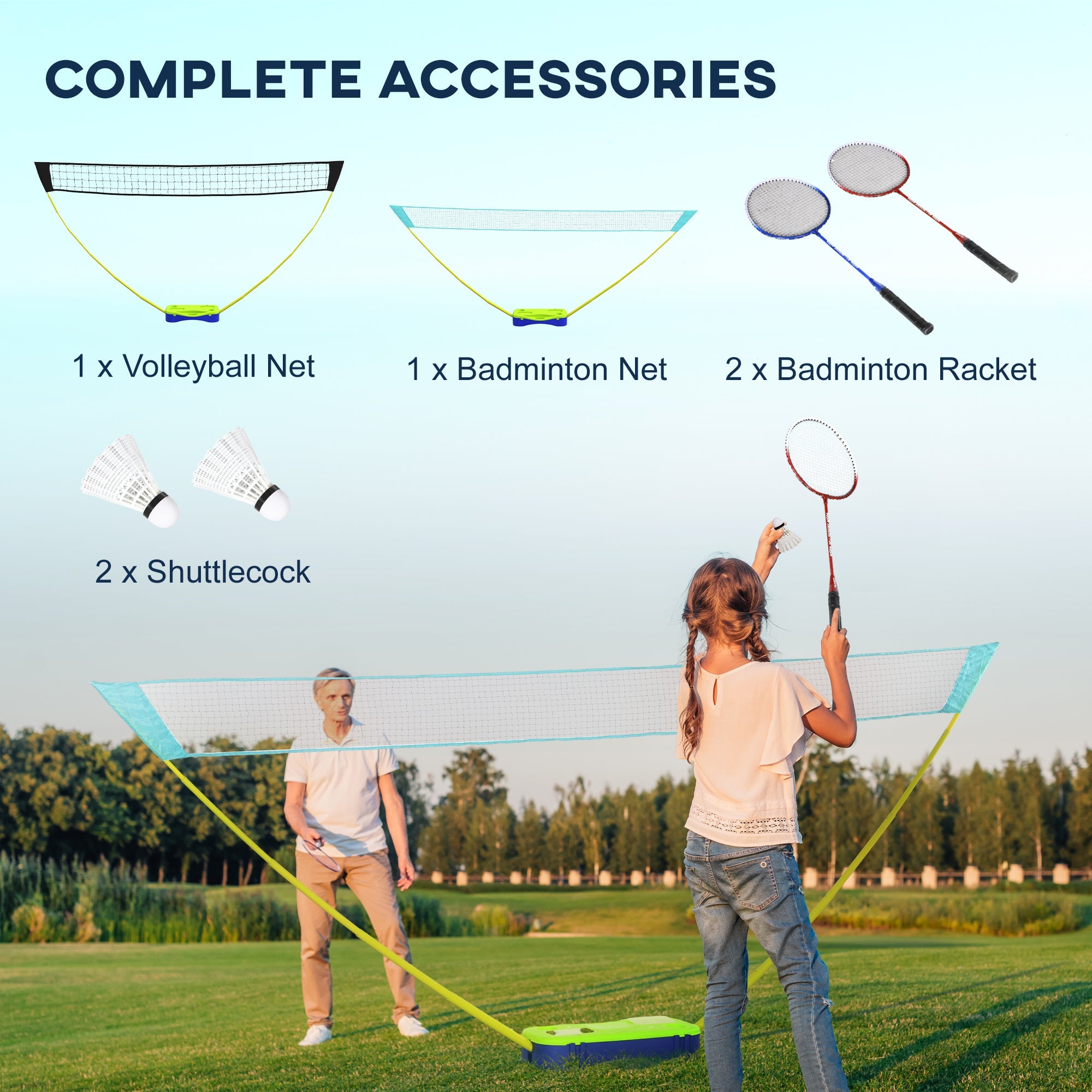 SPORTNOW Badminton Set with Volleyball Net, Portable Badminton Net with 2 Rackets, 2 Shuttlecocks and Carry Case, for Indoor Outdoor Sports | Aosom UK