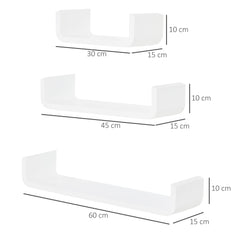 HOMCOM Floating U Shaped Wall Shelves, 3 Piece Decorative Display Shelf Set, Modern Home Decor, White | Aosom UK