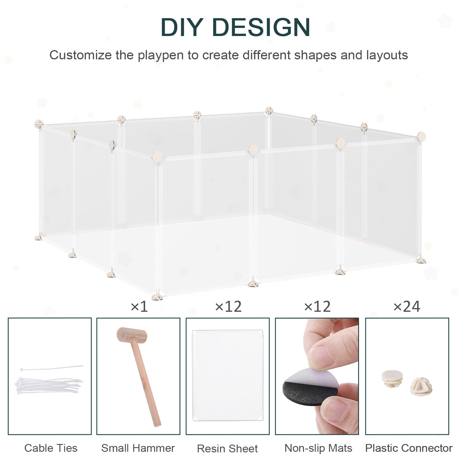 Kozy Pet Playpen DIY Small Animal Cage Open Enclosure Portable Plastic Fence 12 Panels for Hedgehog Bunny Chinchilla Guinea Pig White