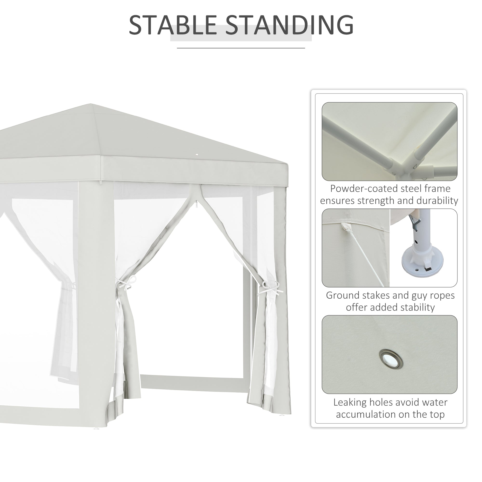 Outsunny Netting Gazebo Hexagon Tent Patio Canopy Outdoor Shelter Party Activities Shade Resistant (Creamy White)