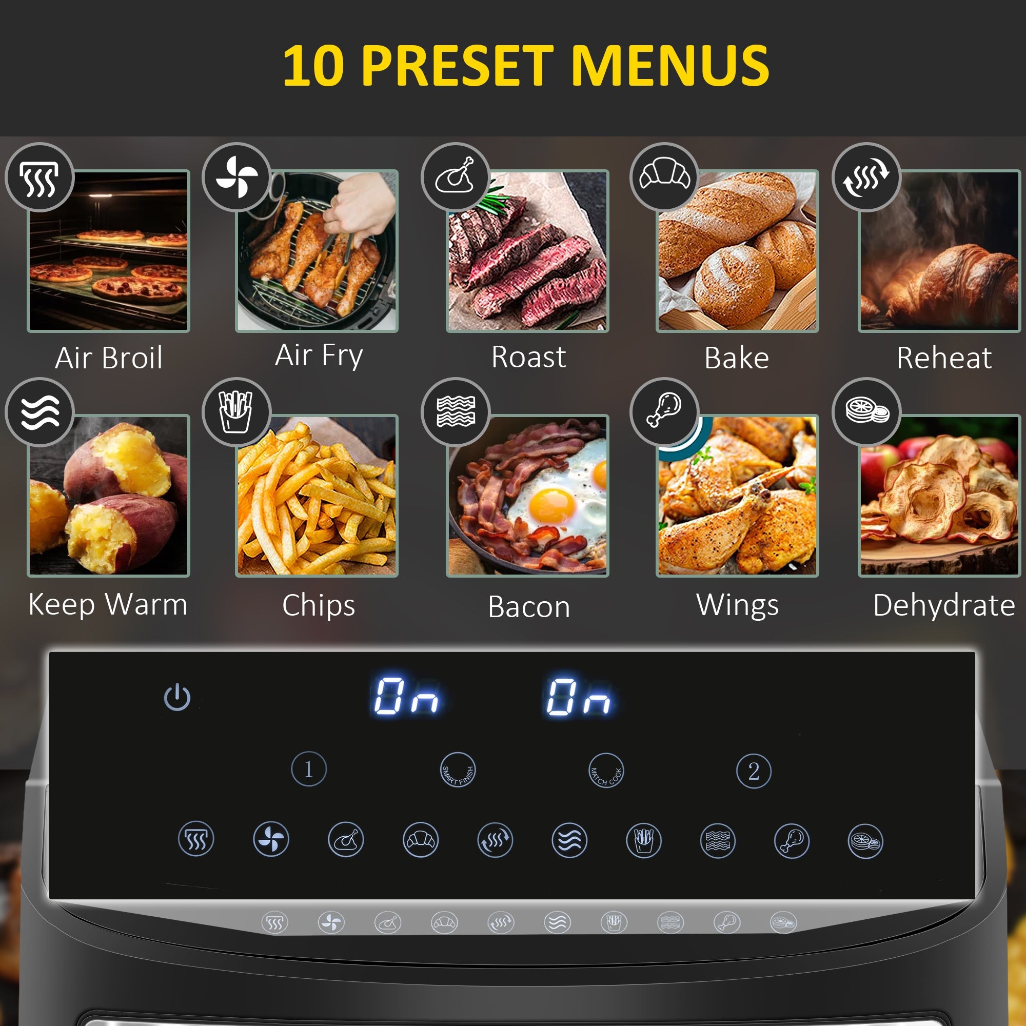 HOMCOM Dual Zone Air Fryer, 10-in-1 8L with Sync Cook & Sync Finish, 60-Minute Timer for Oil Free & Low Fat Cooking, 2400W | Aosom UK