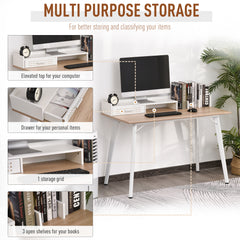 HOMCOM Modern Computer Desk Laptop Writing Table w/Hutch 1 Drawer workstation Home Office Furniture Oak Color and White