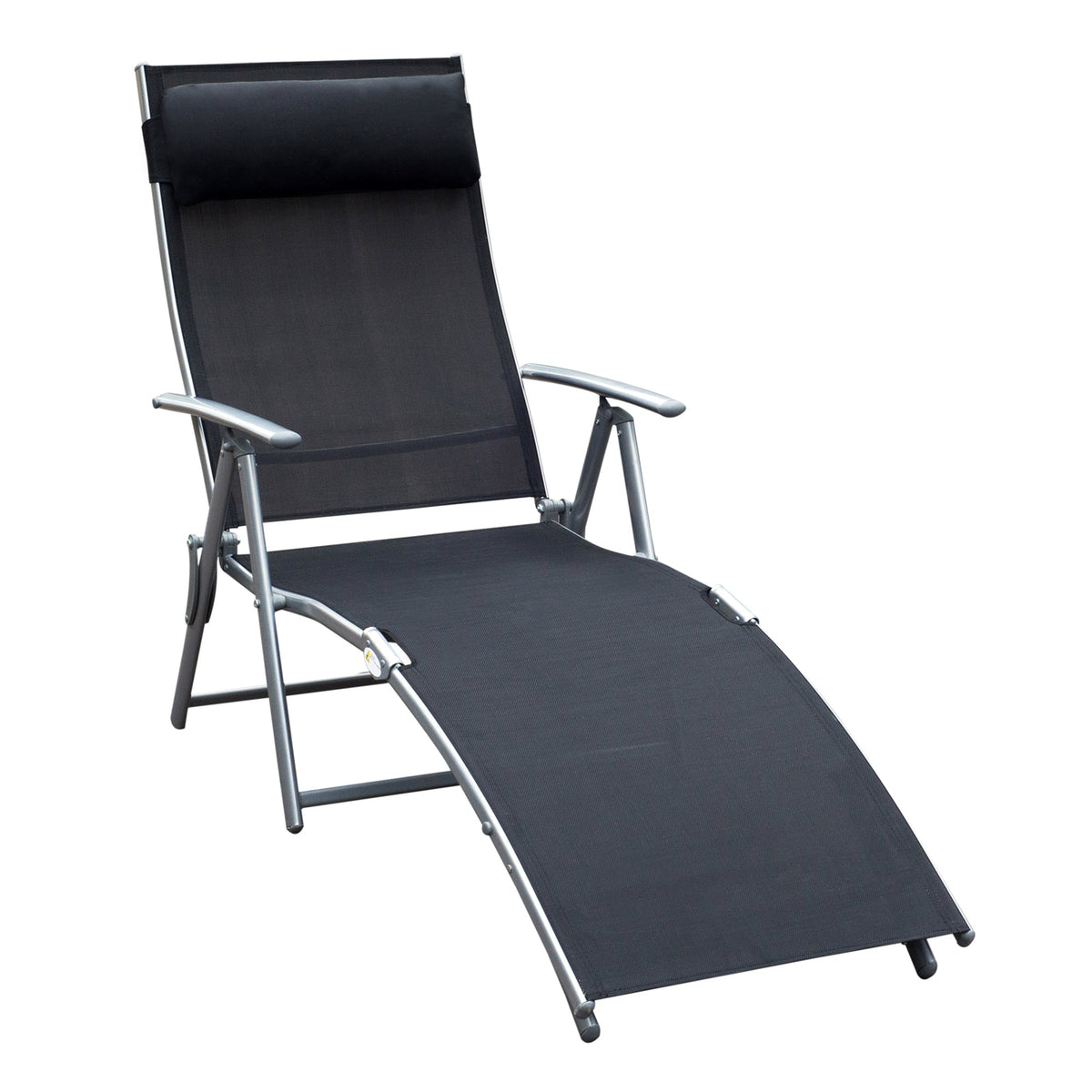 Outsunny Texteline Lounger: Foldable Recliner Chair with 5 Levels, for Garden & Patio, Black | Aosom UK