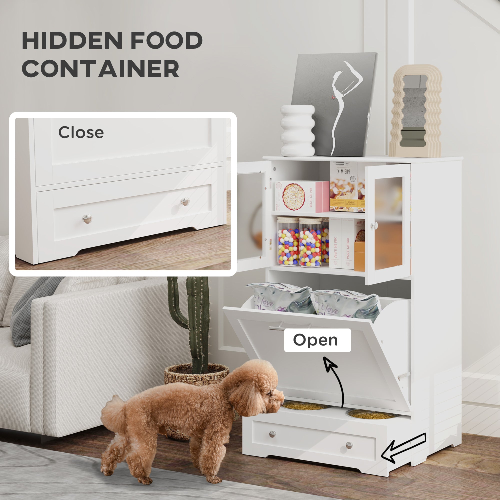 Kozy - Dog Feeding Station with 2 Storage Cabinets, 2 Elevated Bowls, Side Hooks, Anti-tip Kit for Water and Feeding Supplies