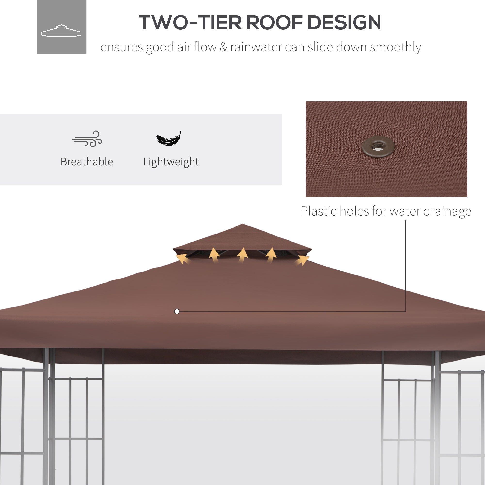 Outsunny 3 x 3(m) Gazebo Replacement Canopies Replacement Cover Spare Part Coffee (TOP ONLY)