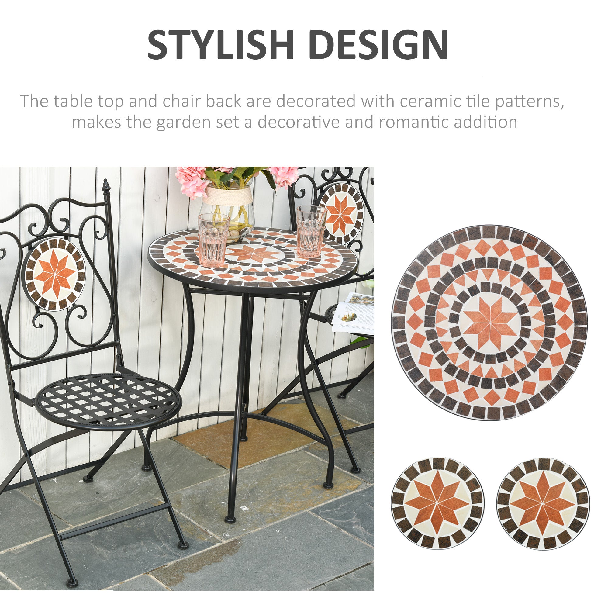 Kozy Three-Piece Mosaic Bistro Table Set - Multicoloured