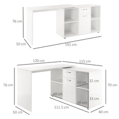 Kozy L-Shaped Computer Desk with Storage Compartments, Drawer and Cabinet, Laptop PC Corner Table, Home Office Workstation, 120 x 115 x 76cm, White