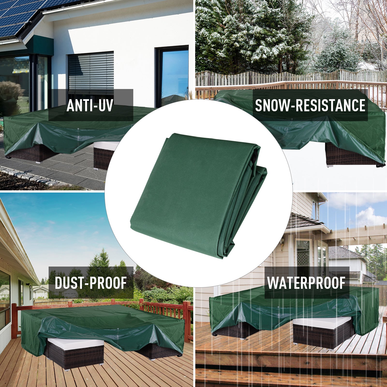 Kozy Outdoor Garden Furniture Cover Waterproof, Anti-UV 600D Heavy Duty Oxford Fabric Patio Furniture Cover for Rectangular Sofa Table Set, Green, 210 x 140 x 80 cm