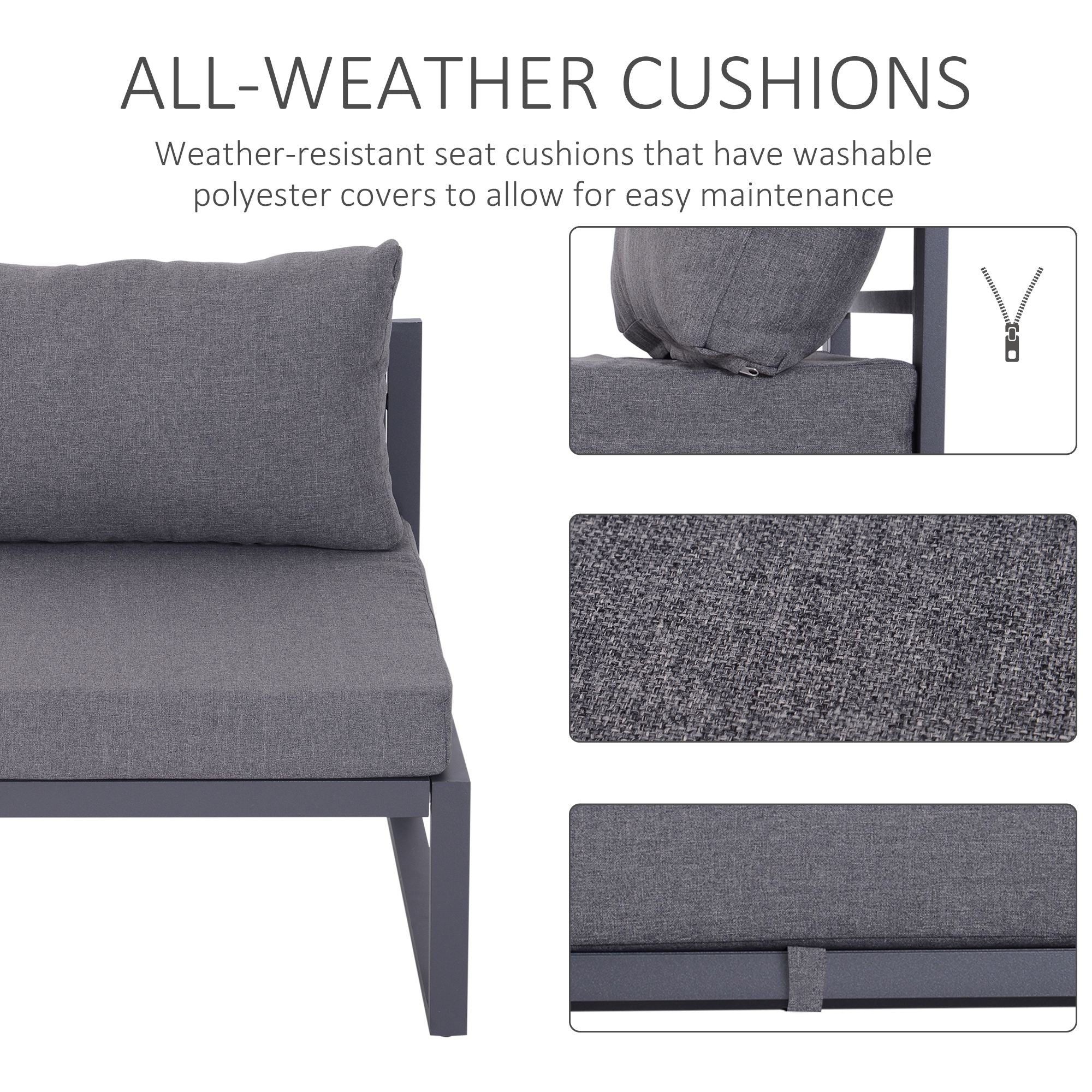 Outsunny 6 PCs Outdoor Indoor Sectional Sofa Set Thick Padded Cushions Aluminium Frame 5 Seaters 1 Coffee Table Footrest Grey