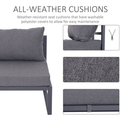 Outsunny 6 PCs Outdoor Indoor Sectional Sofa Set Thick Padded Cushions Aluminium Frame 5 Seaters 1 Coffee Table Footrest Grey