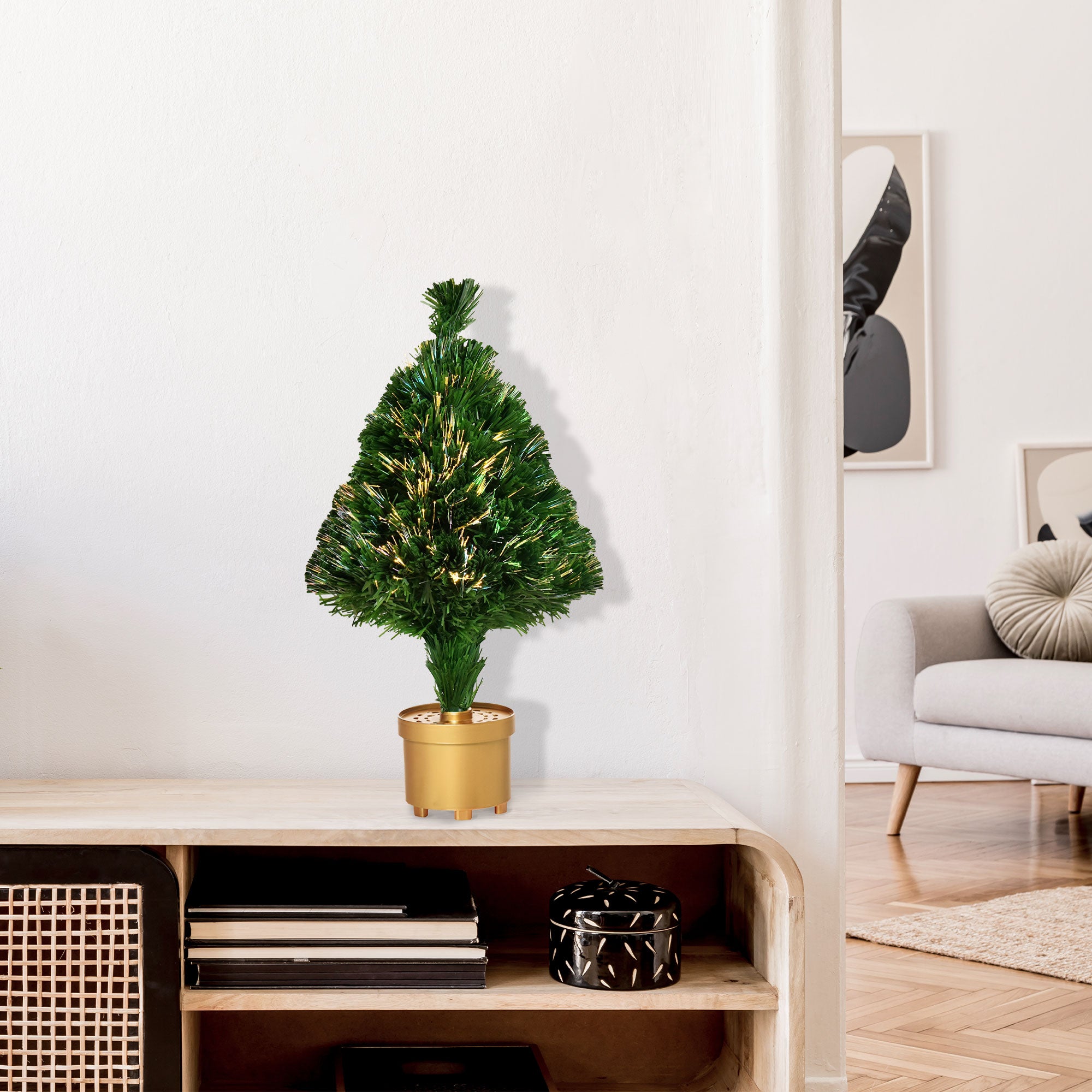 Kozy 2FT Prelit Artificial Christmas Tree Fiber Optic LED Light Holiday Home Xmas Decoration Table Decor with Multi-Color Lights, Green