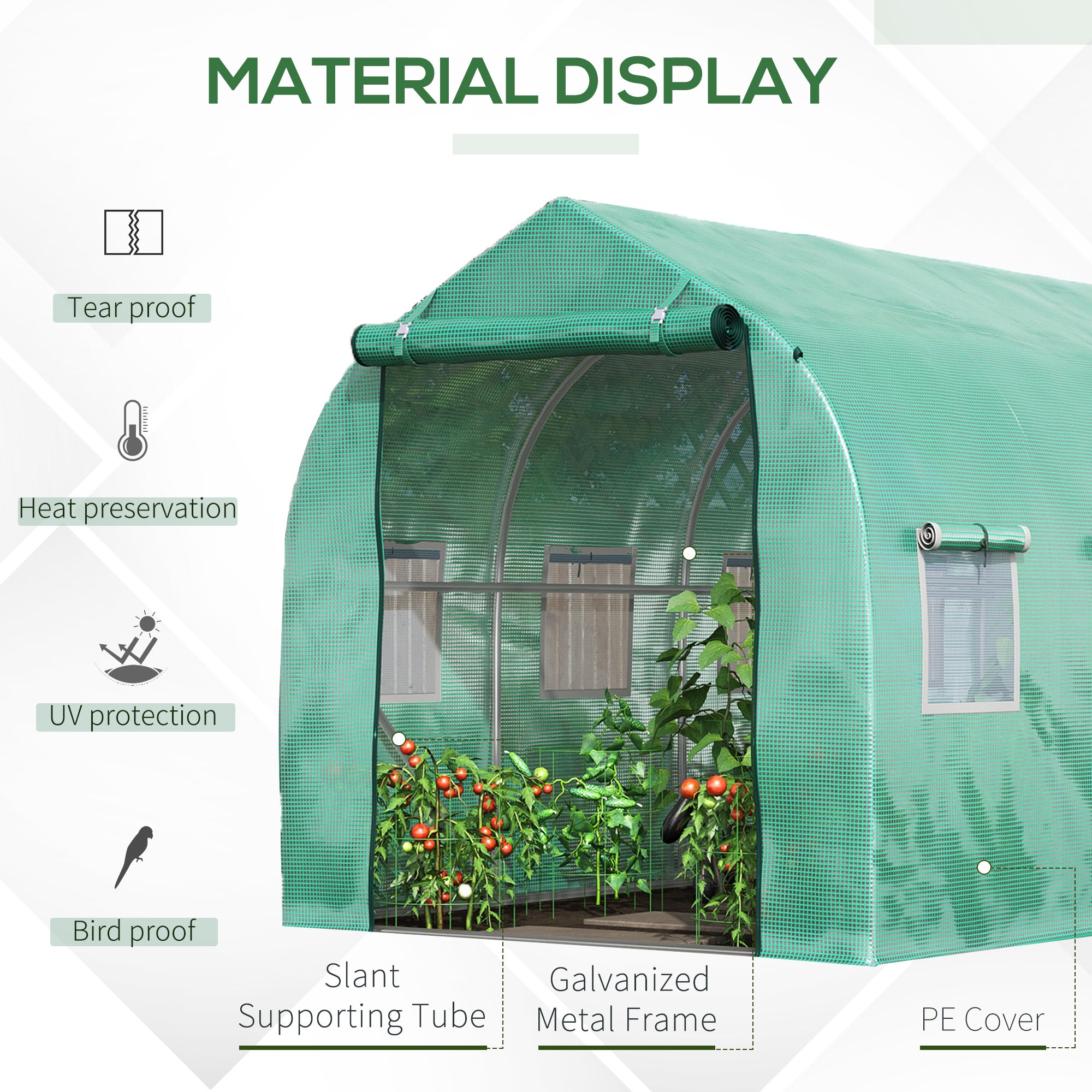 Kozy Polytunnel Greenhouse with Windows and Door, Walk in Greenhouse for Garden, Backyard (4 x 2 M)
