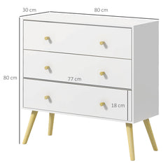 Kozy Chest of Drawers, 3-Drawer Storage Organiser Unit with Wood Legs for Bedroom, Living Room, White