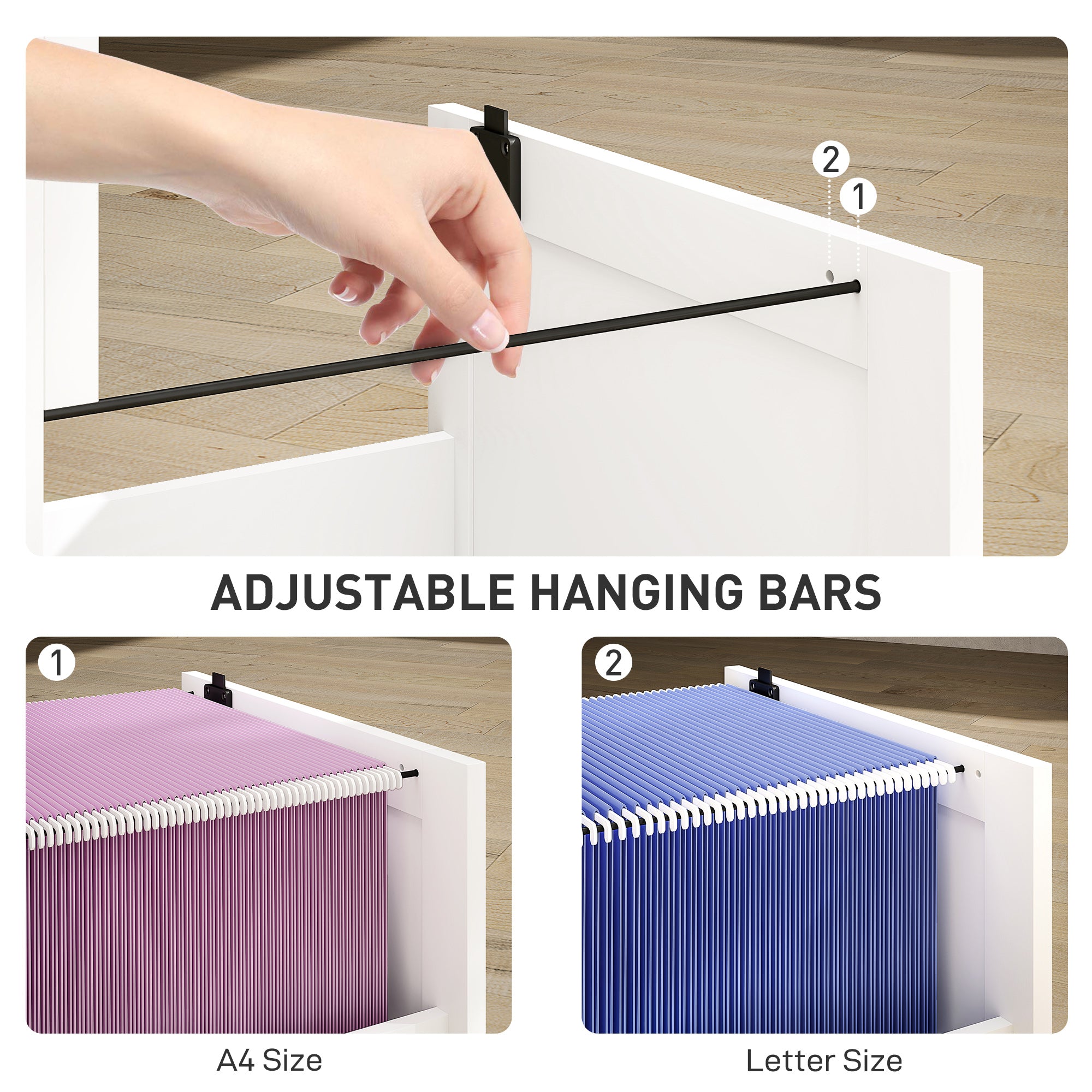 Kozy 3 Drawer Filing Cabinet with Lock, Office Storage Cabinet with Adjustable Hanging Bars for A4 Letter Size Files, White