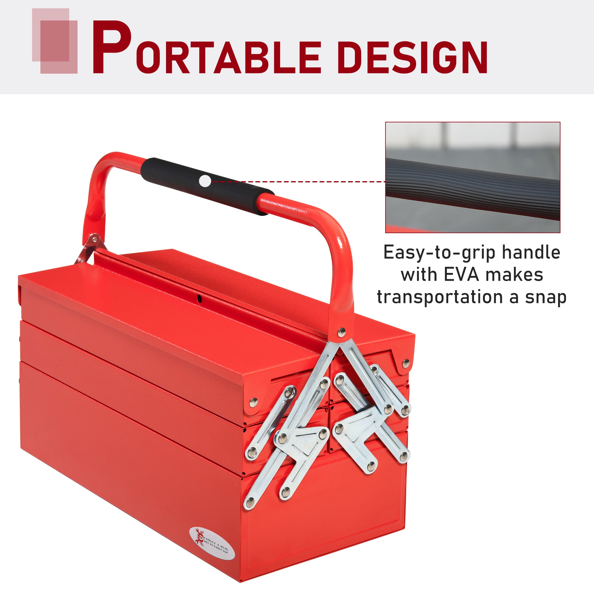 Kozy Metal Tool Box 3 Tier 5 Tray Professional Portable Storage Cabinet Workshop Cantilever Toolbox with Carry Handle, 45cmx20cmx34.5cm, Red