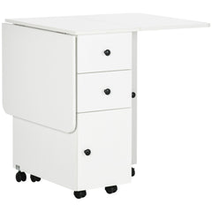HOMCOM Folding Kitchen Table for 4-6, Rolling Drop Leaf Dining Table with Storage Drawers, Cabinet and Open Shelf, Wheels, White | Aosom UK