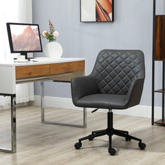 Kozy Office Desk Chair, Leather-Feel Fabric Computer Swivel Chair with Rolling Wheels and Adjustable Height for Home, Grey