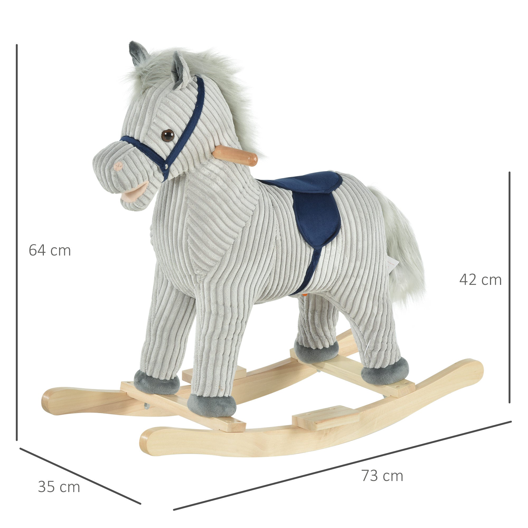 HOMCOM Kids Ride On Ribbed Plush Rocking Horse w/ Sound Grey