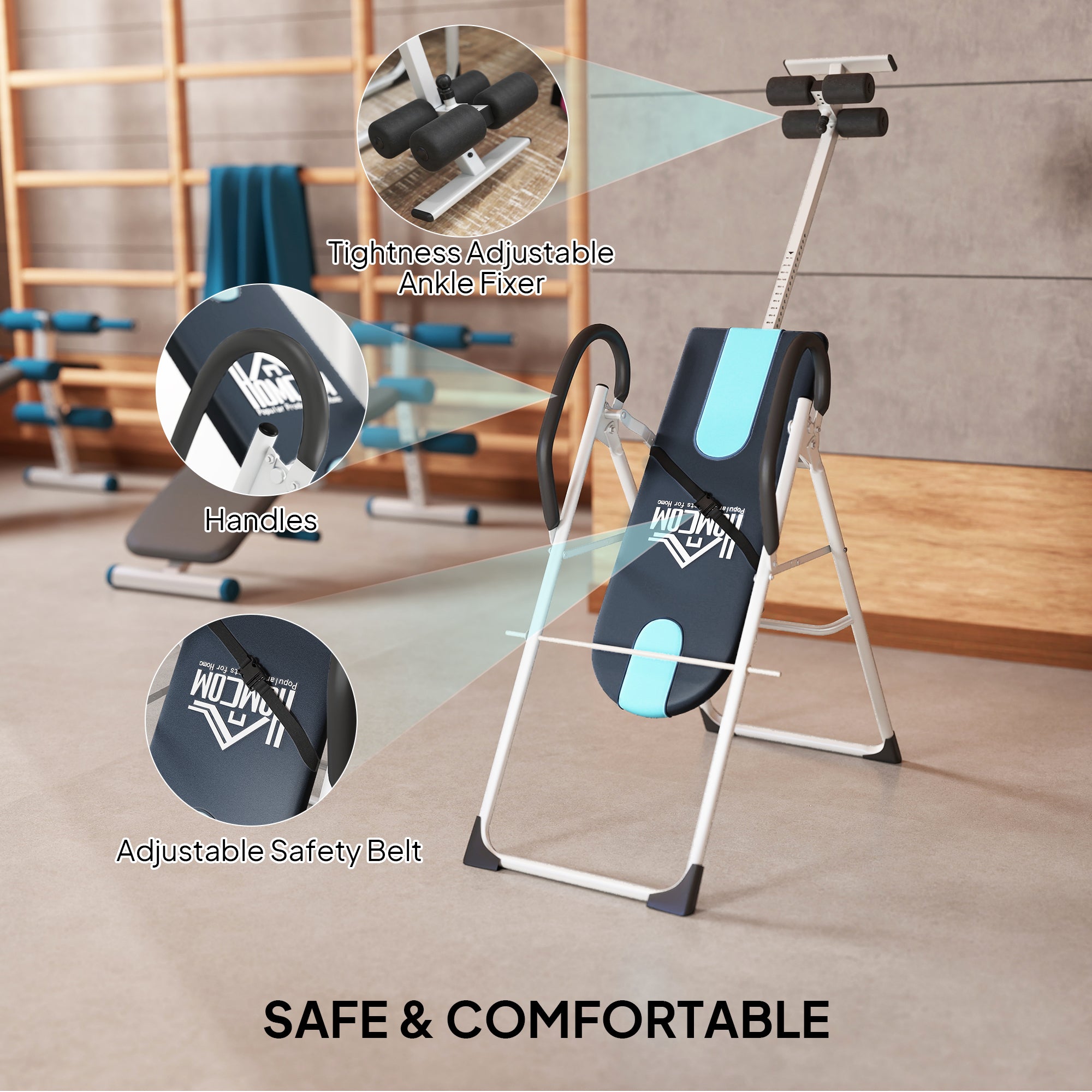 Kozy Foldable Gravity Inversion Table Back Therapy Home Fitness Bench Black