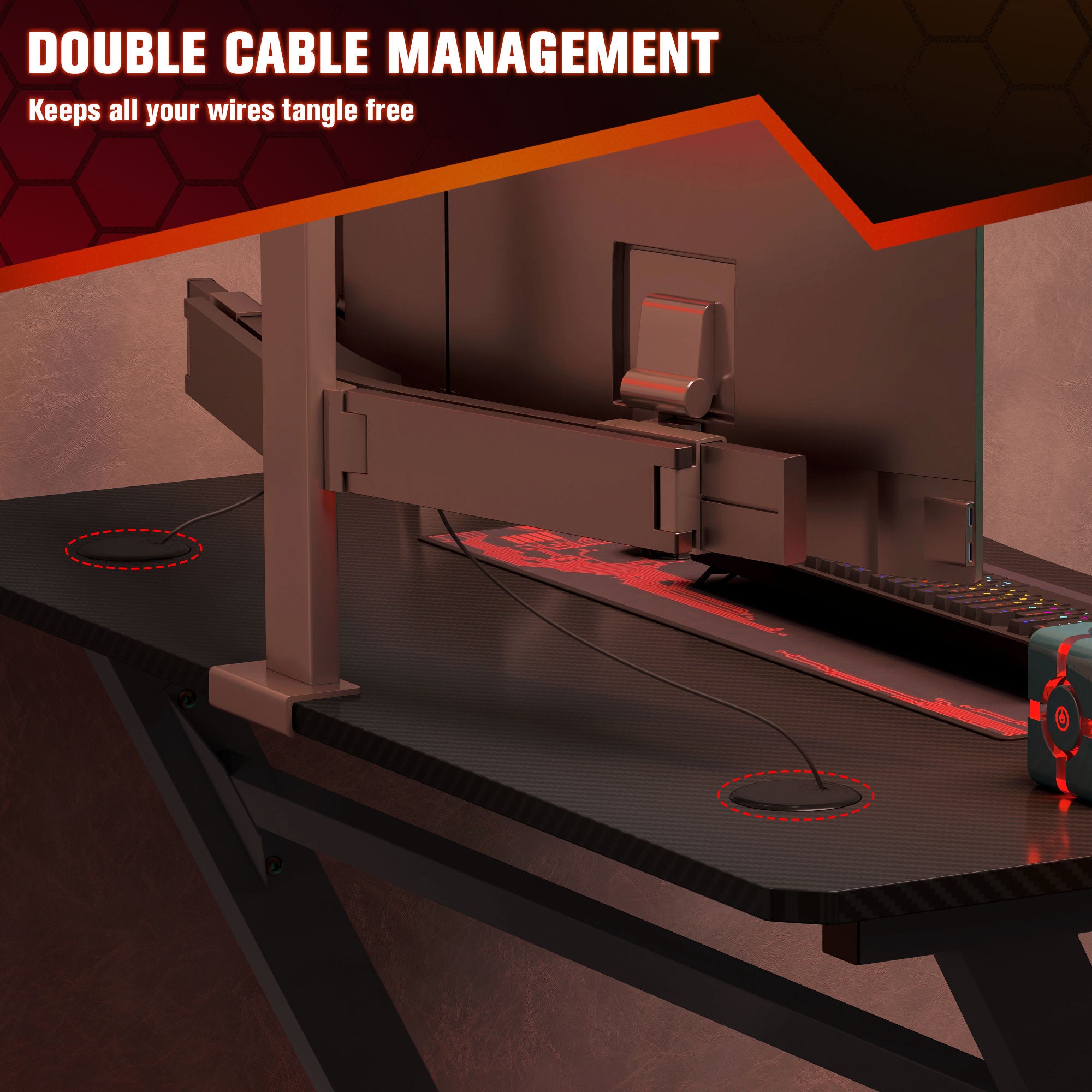 Kozy Gaming Desk 120 x 65 cm Steel Frame with Cup Holder, Headphone Hook, Adjustable Feet and Cable Organiser, Home Office Computer Table, Black