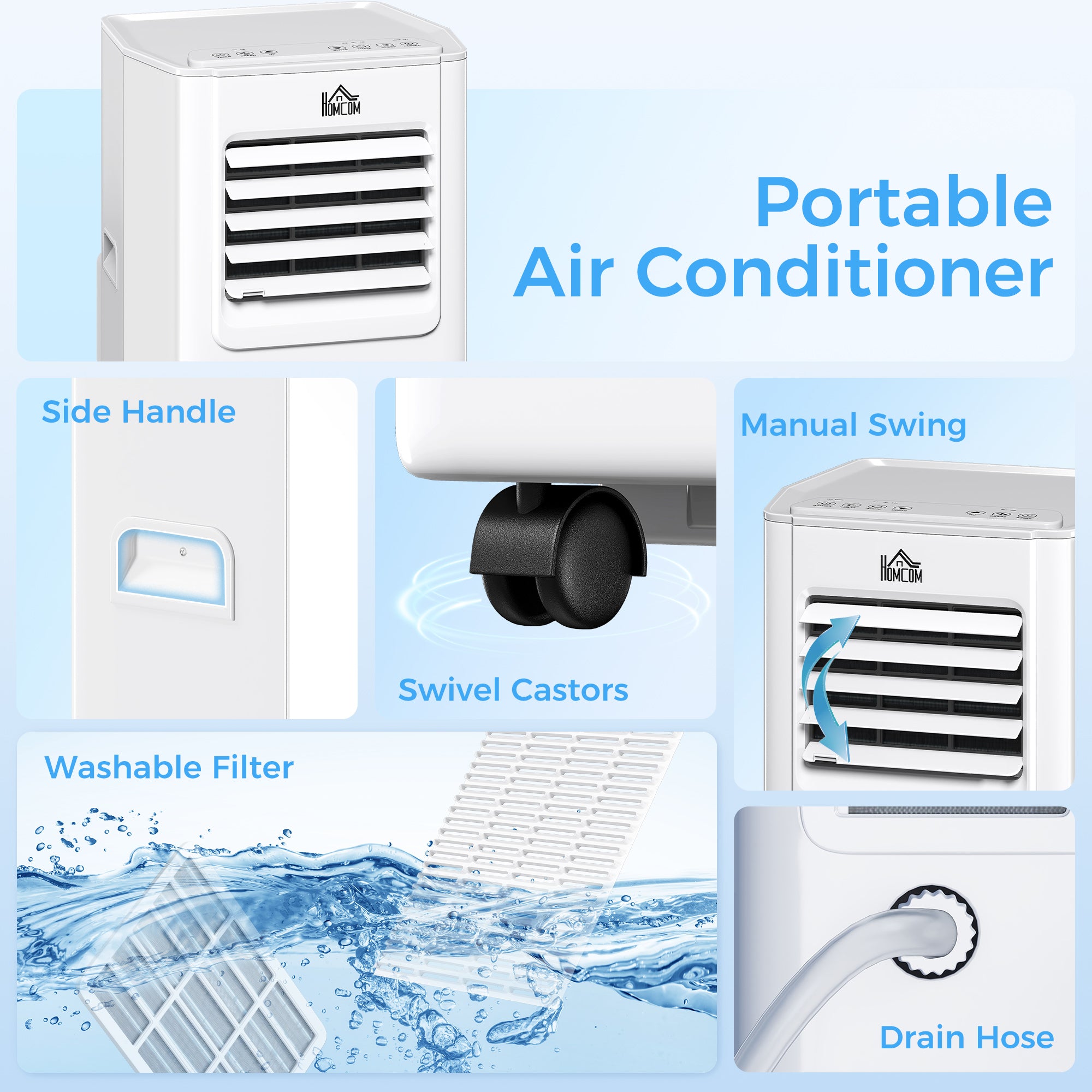 Kozy 5000 BTU Portable Air Conditioner, 4-in-1 Air Conditioning Unit, Dehumidifier, Cooling, Fan, Sleep Mode, with Remote Control, 2 Speeds, 24H Timer, Window Venting Kit, 12m²