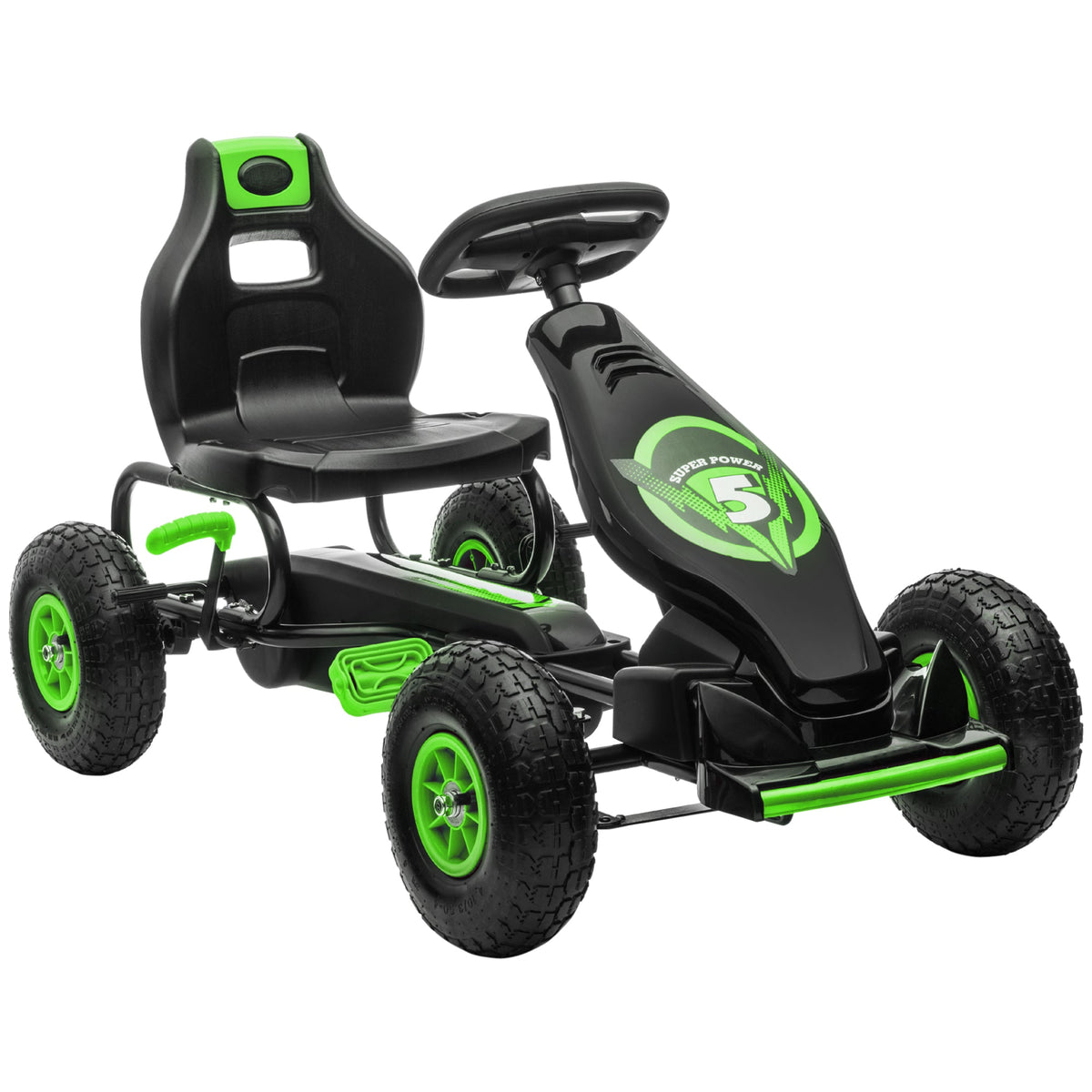 HOMCOM Children Pedal Go Kart, Racing Go Cart w/ Adjustable Seat, Inflatable Tyres, Shock Absorb, Handbrake, for Kids Ages 5-12, Green | Aosom UK